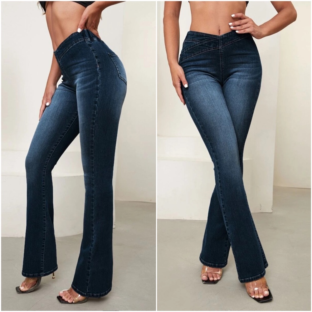 Dark Wash High Waist Fitted Bootcut Denim Jeans - Picture 5 of 7